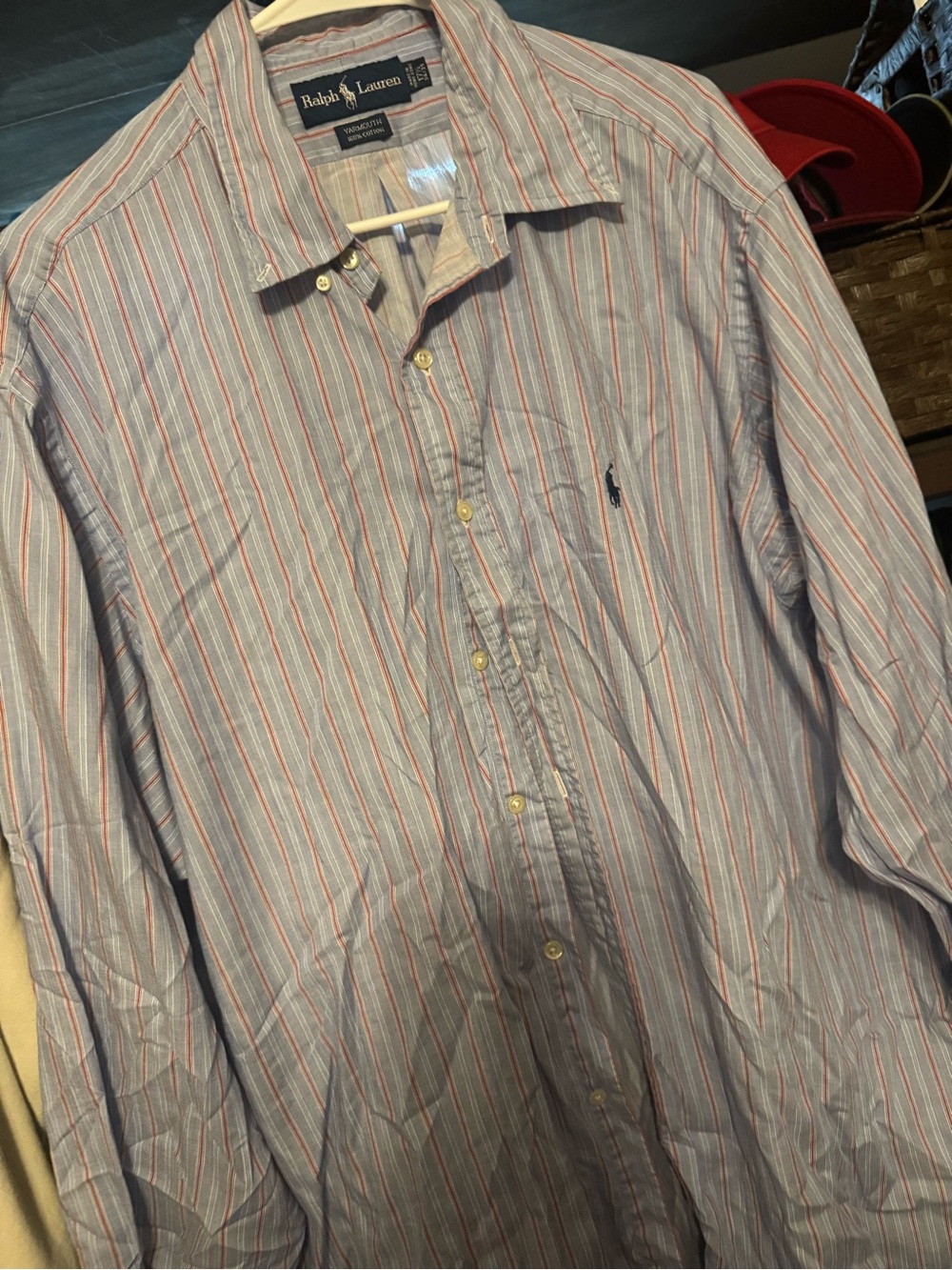 Ralph Lauren Light Blue Shirt with Red Stripe Button-Down